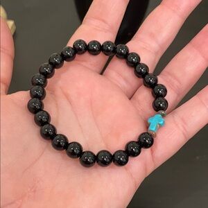 Black Beaded Bracelet with Turquoise Accent
